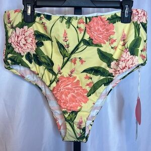 Agua Bendita for Target Yellow Floral Print Bikini Bottoms Reversible Sz XXL NWT